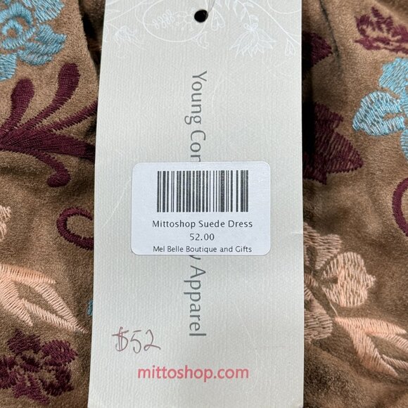 Mittoshop Tunic Suede Dress Womens‎ Medium Embroidered Beige Pullover Boho New - Picture 6 of 8
